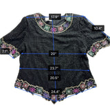 Lawrence Kazar Womens Black Beaded Silk  Jacket & Top Floral Embellished Sz 2X
