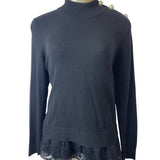 Kate Spade Broome Street Black Sweater With Lace Hem & Pearl Button Accents Sz M