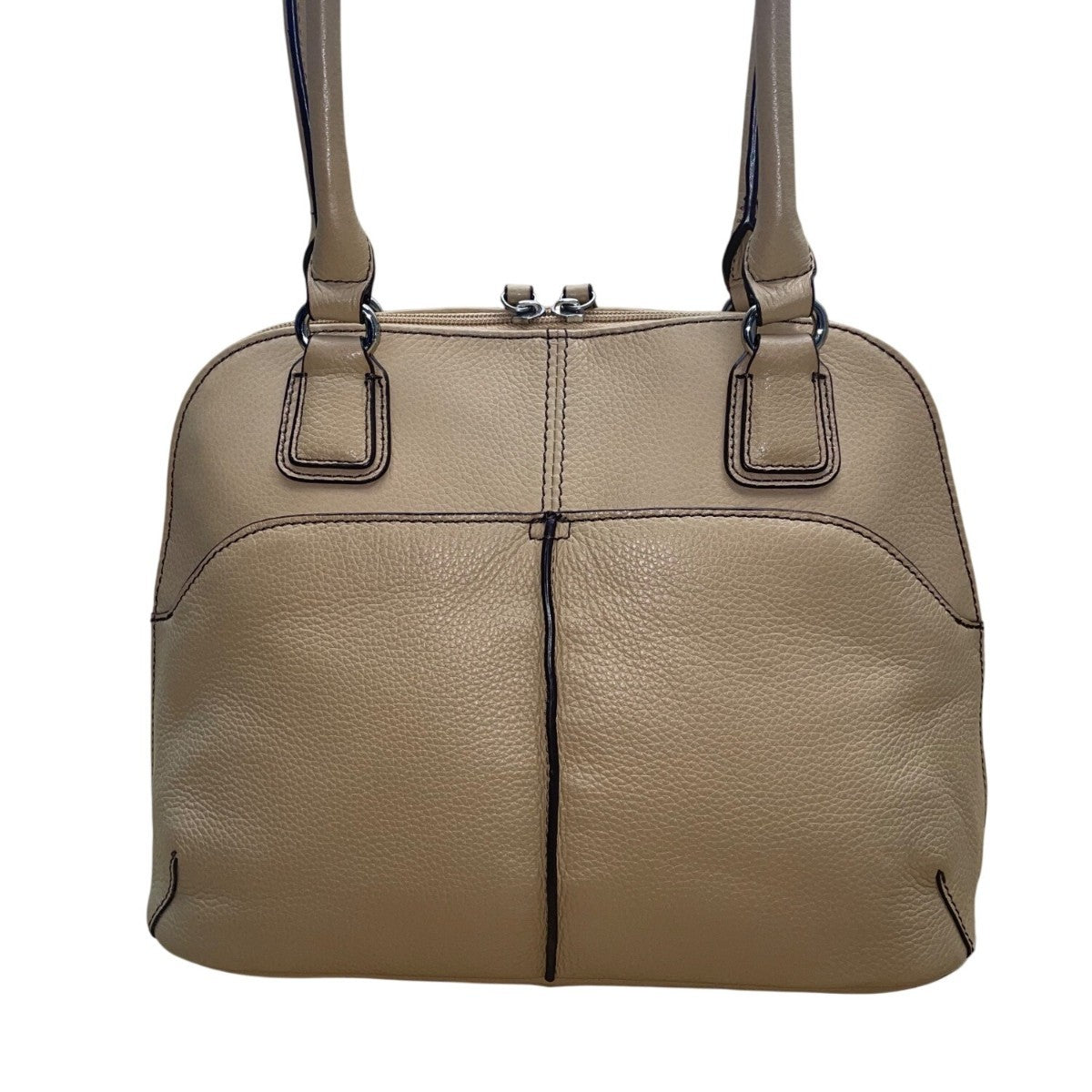 Tignanello Women’s Beige Genuine Leather Pebbled Shoulder Bag With Zip Closure