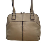 Tignanello Women’s Beige Genuine Leather Pebbled Shoulder Bag With Zip Closure