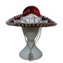 Pigalle Red & Silver Adult Mexican Sombrero Hat Velour Embroidered Traditional F