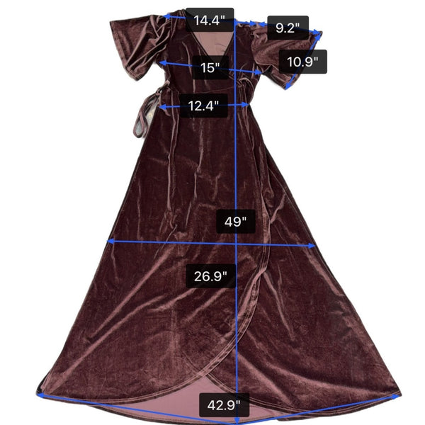 Baltic Born Womens Brown Velvet Wrap Maxi Dress Elegant Soft Fabric Size L