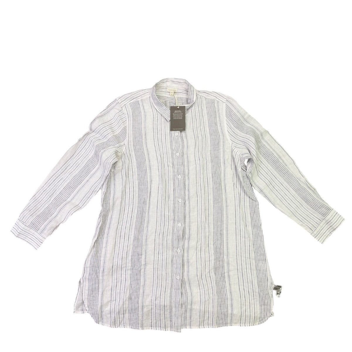 Garnet Hill Womens White/Blue Linen Striped Long Sleeve Shirt Button Front Sz XL