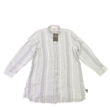Garnet Hill Womens White/Blue Linen Striped Long Sleeve Shirt Button Front Sz XL
