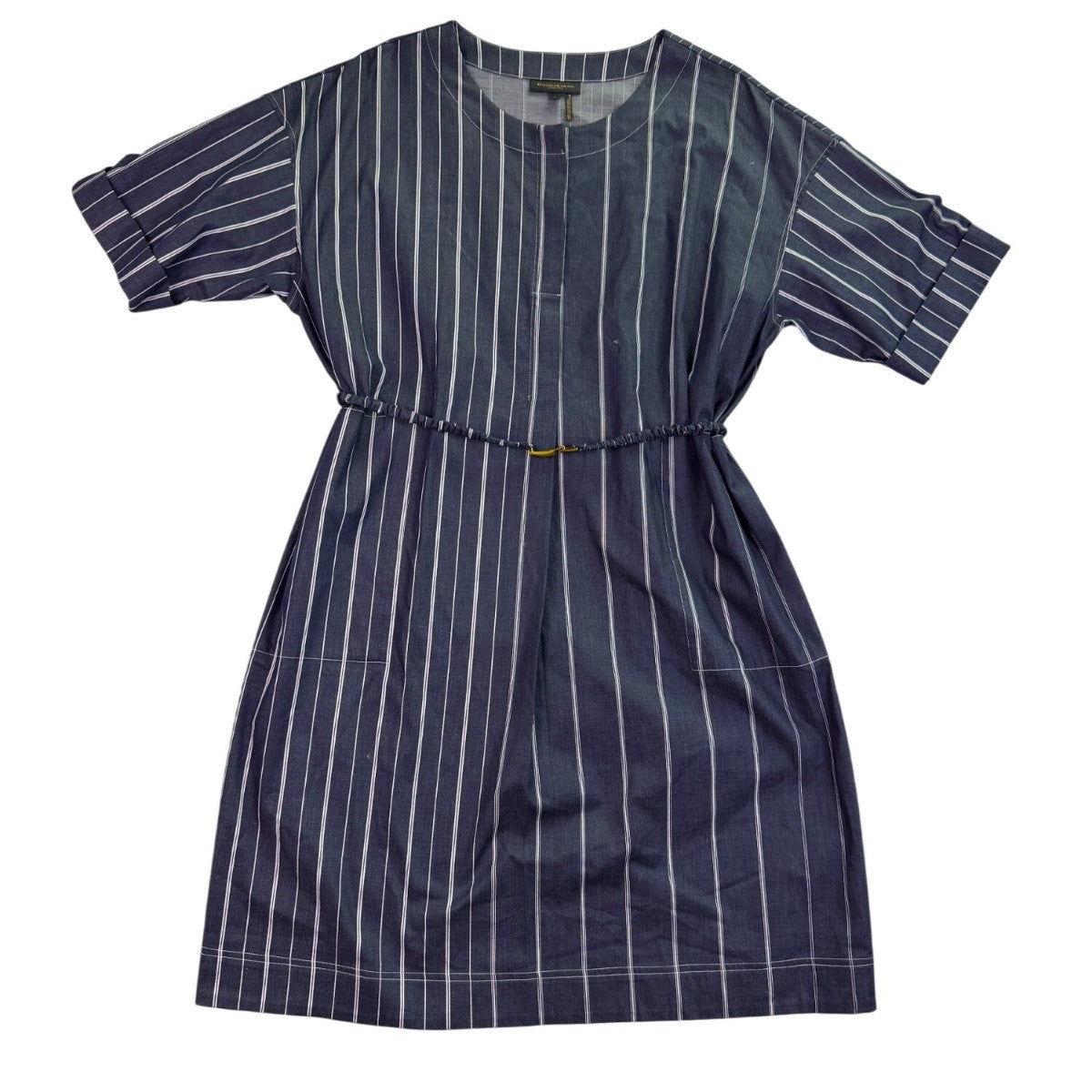 Donna Karan Womens Navy Cotton-Blend Stripe Belted Dress Size L