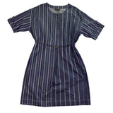 Donna Karan Womens Navy Cotton-Blend Stripe Belted Dress Size L