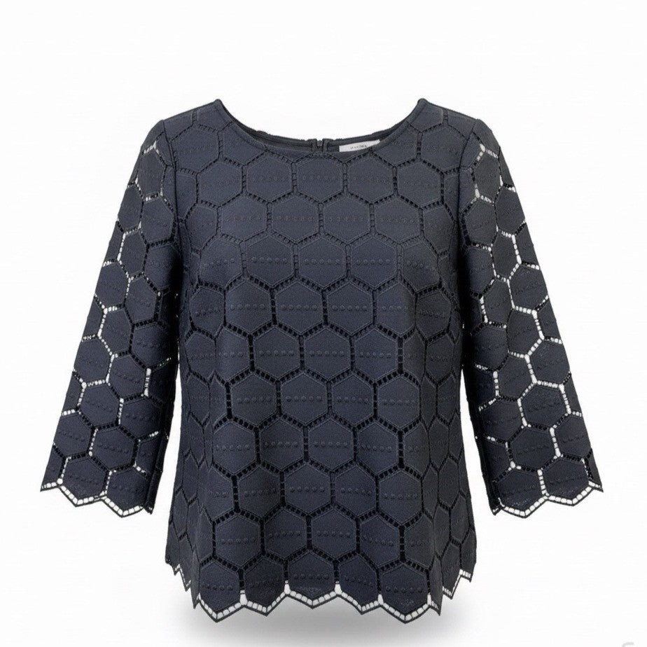 RSVP By Talbots Womens Black Honeycomb Lace 3/4 Sleeve Blouse Size P