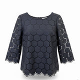 RSVP By Talbots Womens Black Honeycomb Lace 3/4 Sleeve Blouse Size P