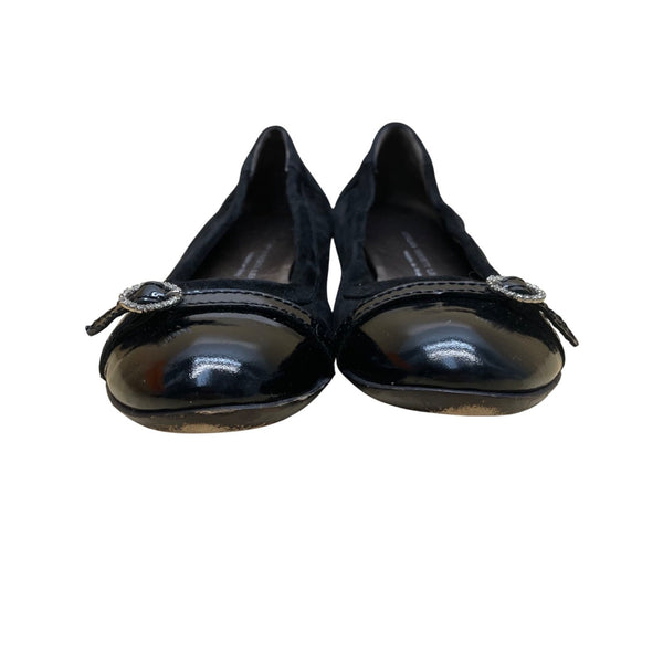 Attilio Giusti Leombruni Women’s Black Suede & Patent Cap Toe Flats Size 39