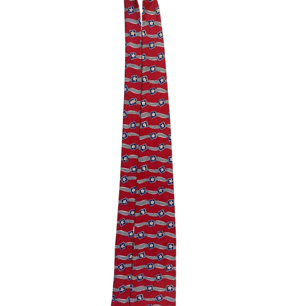 Robert Talbott Mens Red Silk Floral Pattern Tie Hand Sewn Made In Italy