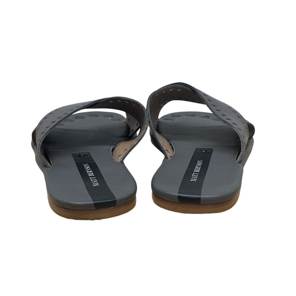 Matt Bernson Womens Gray Leather With Perforated Detailing Slide Sandals Size 8
