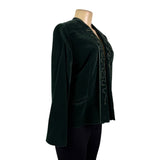 Galerias Preciados Womens Green Velvet Embroidered Open Front Blazer Sz 46