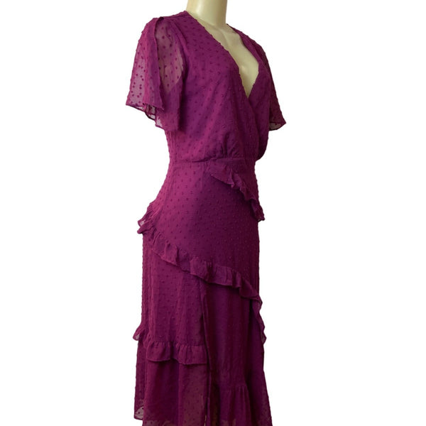 Lulus Women's Magenta Short Sleeve Wrapped Dress Sz M - NWT