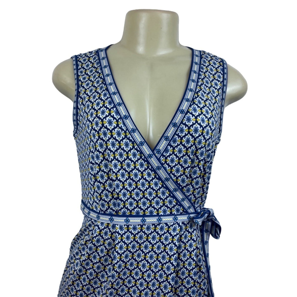 Max Studio Womens Sleeveless Wrap Dress Blue Print XS