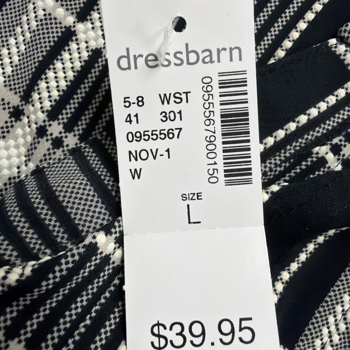 Cocomo Womens Black & White Plaid Long Sleeve Blouse Polyester Blend Size L