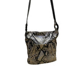 Falchi By Falchi Women’s Black/White Snake Embossed Zippered Shoulder Bag