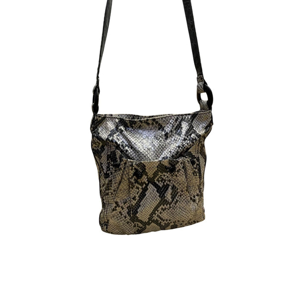 Falchi By Falchi Women’s Black/White Snake Embossed Zippered Shoulder Bag