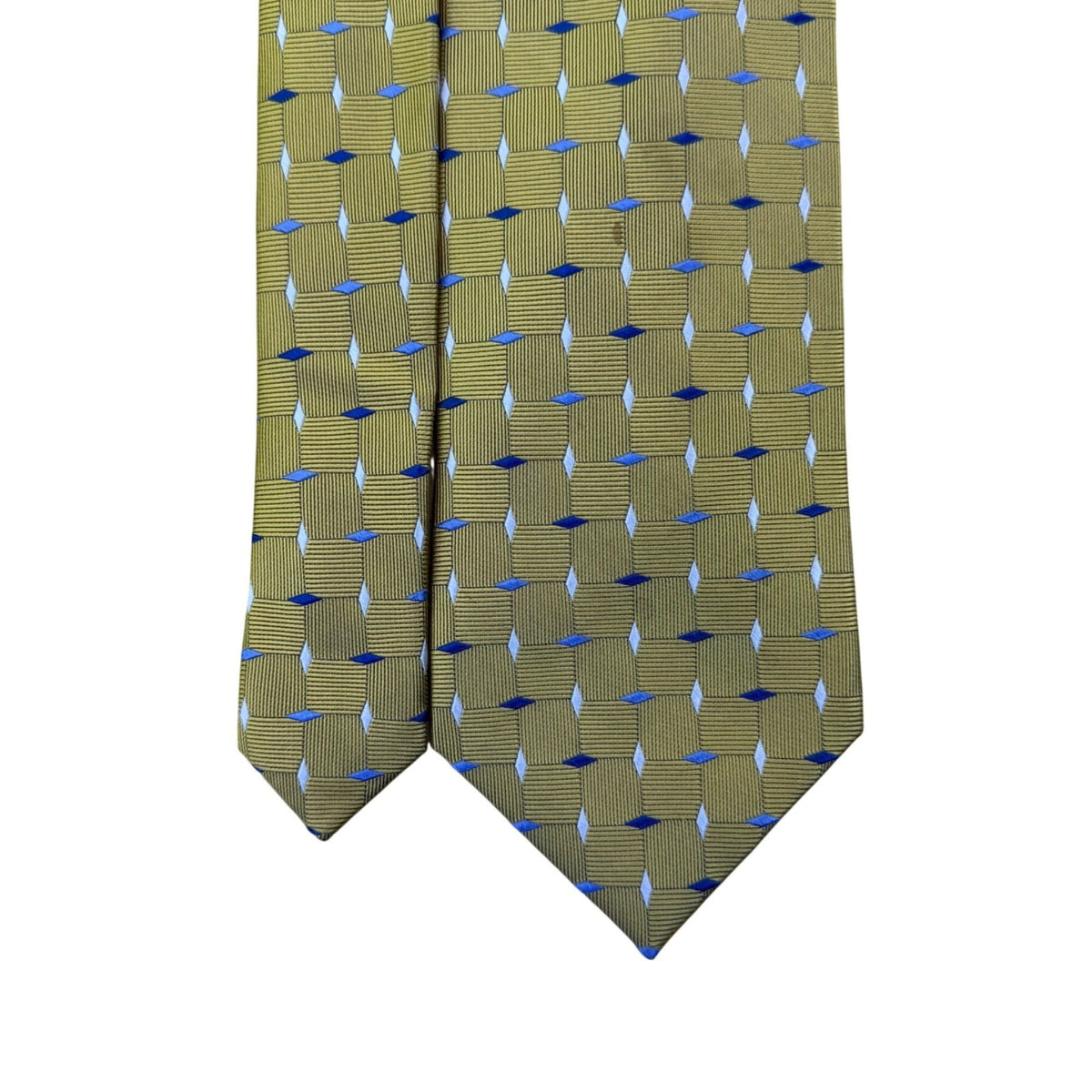 Jos. A. Bank Mens Yellow & Blue 100% Silk Handmade Geometric Print Necktie