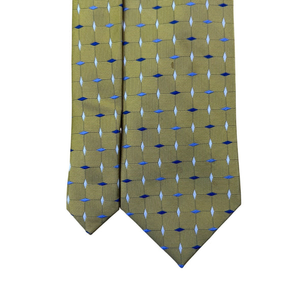 Jos. A. Bank Mens Yellow & Blue 100% Silk Handmade Geometric Print Necktie