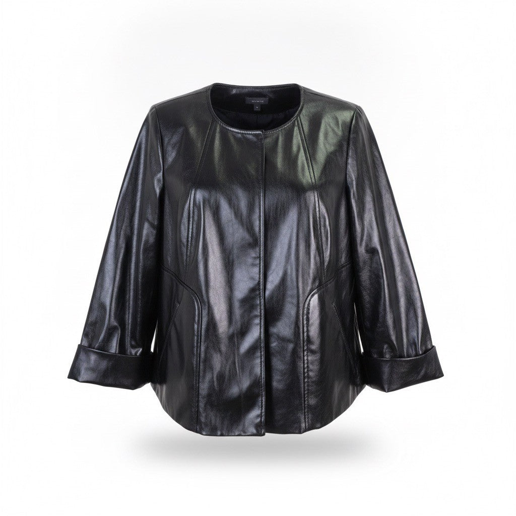 Kenneth Cole Reaction Womens Black Shiny Jacket Stylish Lightweight Design Sz M