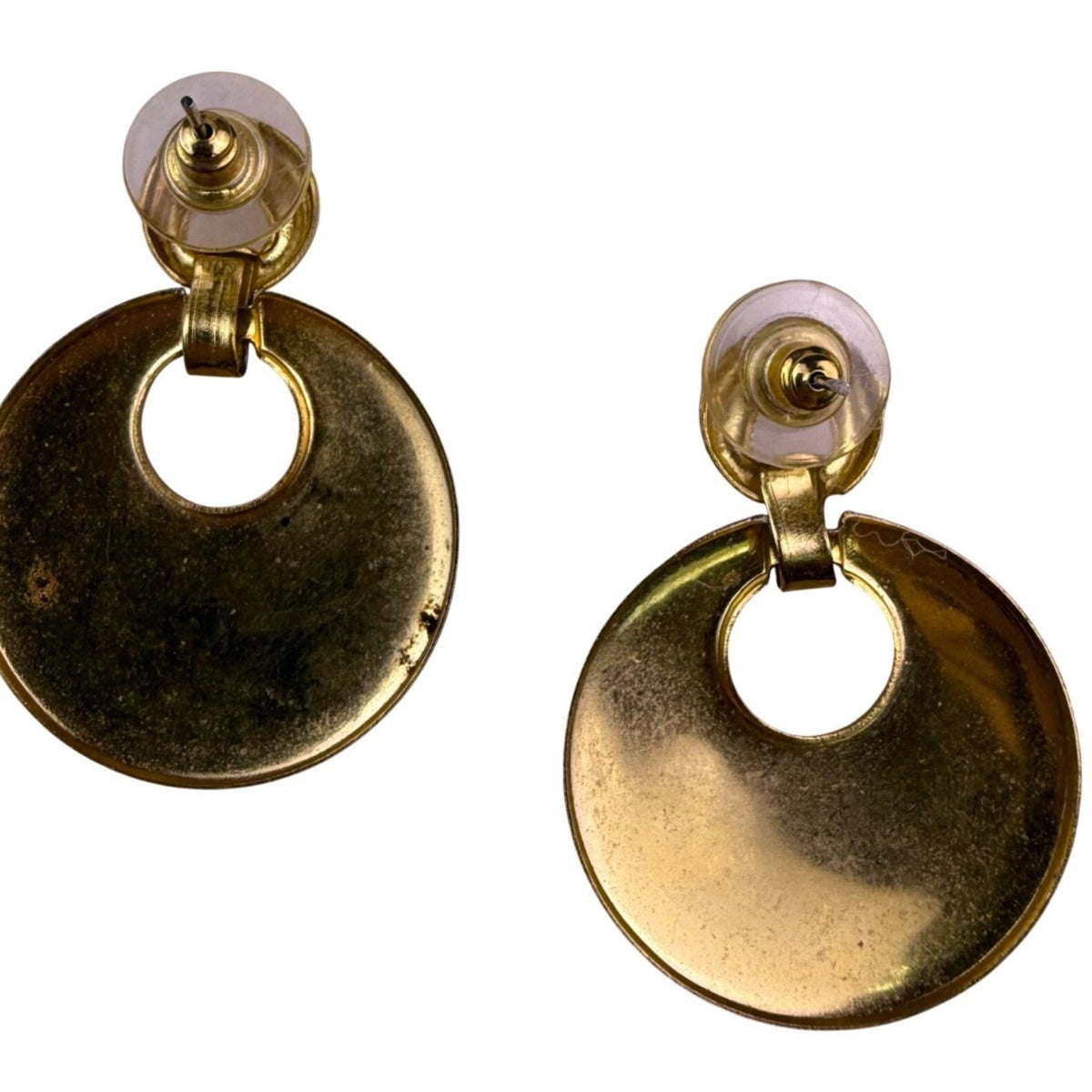 Vintage Womens Gold Tone & Red Enameled Circular Pierced Earrings