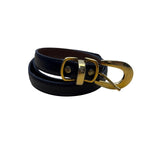 Stephen Collins Womens Brown Leather Belt Gold Buckle Vintage Design