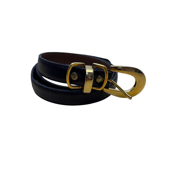 Stephen Collins Womens Brown Leather Belt Gold Buckle Vintage Design