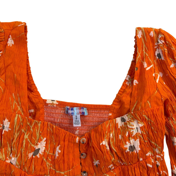 Urban Outfitters Women Orange Floral Viscose Bell Sleeve Top S
