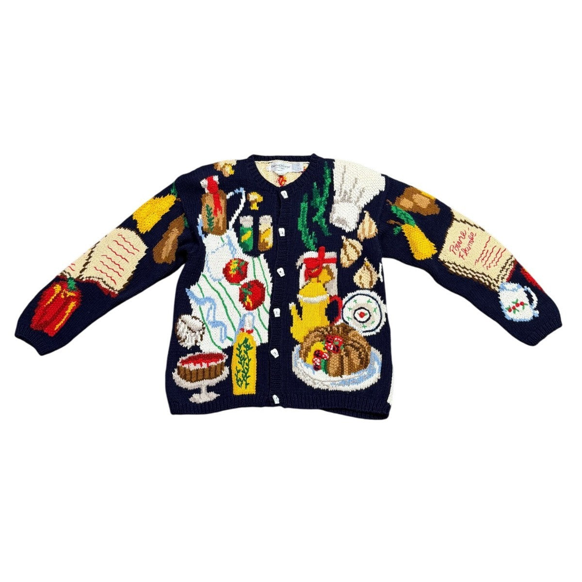 The Eagles Eye Womens Navy Food-Themed Cardigan Large Vibrant Graphics