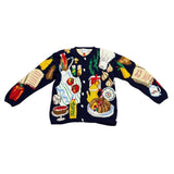 The Eagles Eye Womens Navy Food-Themed Cardigan Large Vibrant Graphics