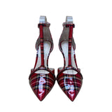 Jessica Simpson Women’s Red Faux Patent T-Strap Plaid Pointed Toe Heels Size 6M