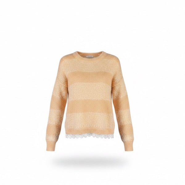 GB Women Beige Lace Trim Pullover Sweater Lightweight Size M