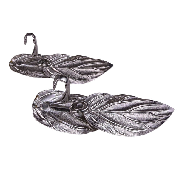 Vintage Silver Tone Womens Leaf Clip-On Earrings Double Leaf Design