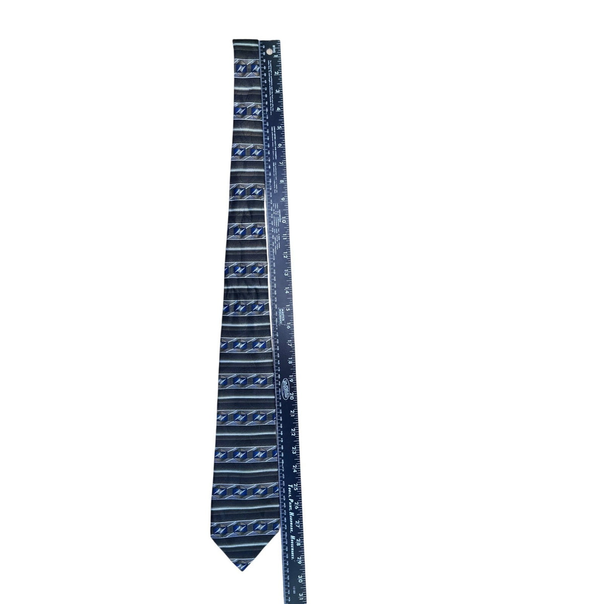 David Taylor Mens Geometric Patterned Blue & Gray Polyester Necktie