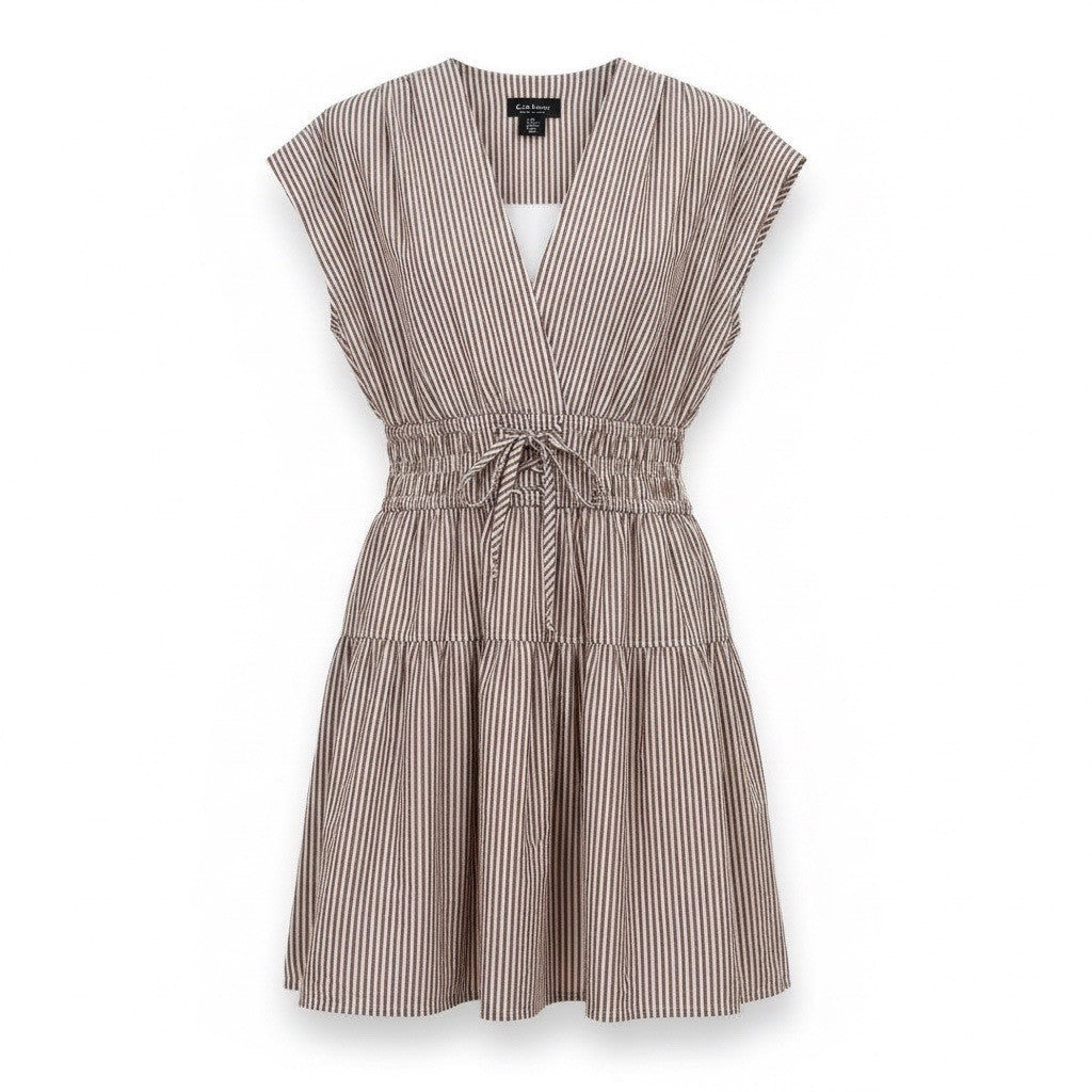 Nicole Miller Womens Brown White Stripe Cotton Wrap Dress Size XS