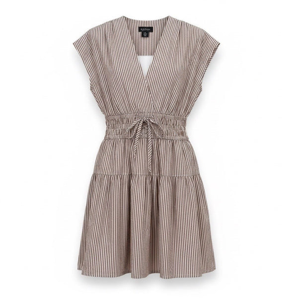 Nicole Miller Womens Brown White Stripe Cotton Wrap Dress Size XS