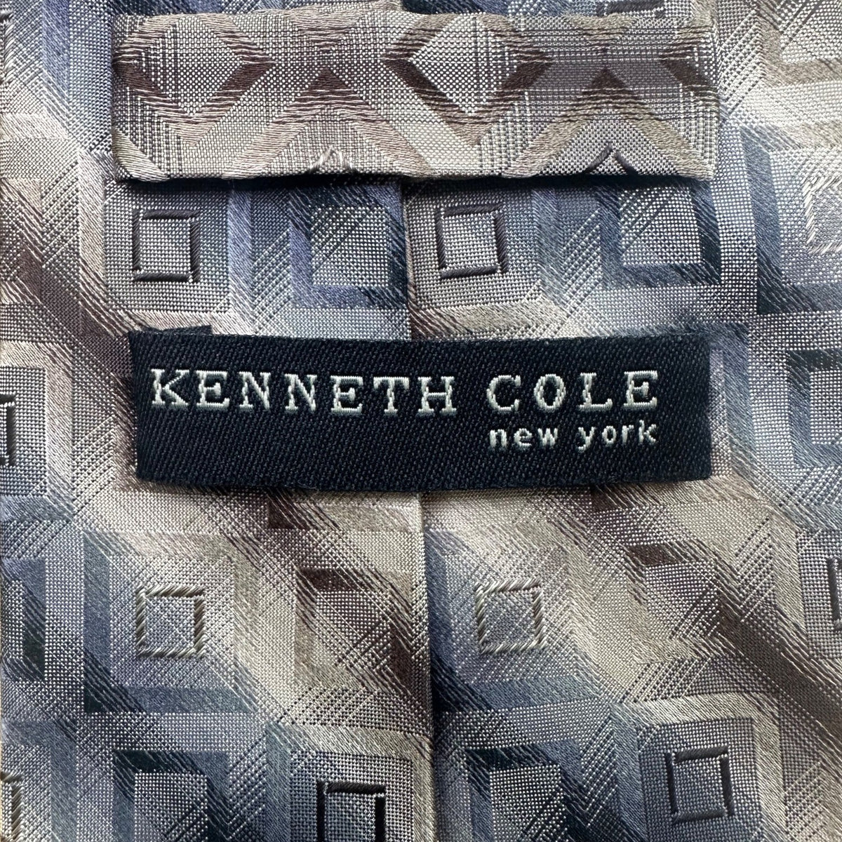 Kenneth Cole Mens Blue 100% Silk Geometric Handmade Tie Elegant Design