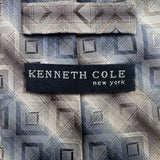 Kenneth Cole Mens Blue 100% Silk Geometric Handmade Tie Elegant Design