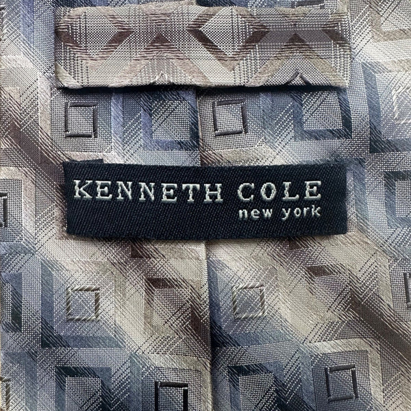 Kenneth Cole Mens Blue 100% Silk Geometric Handmade Tie Elegant Design