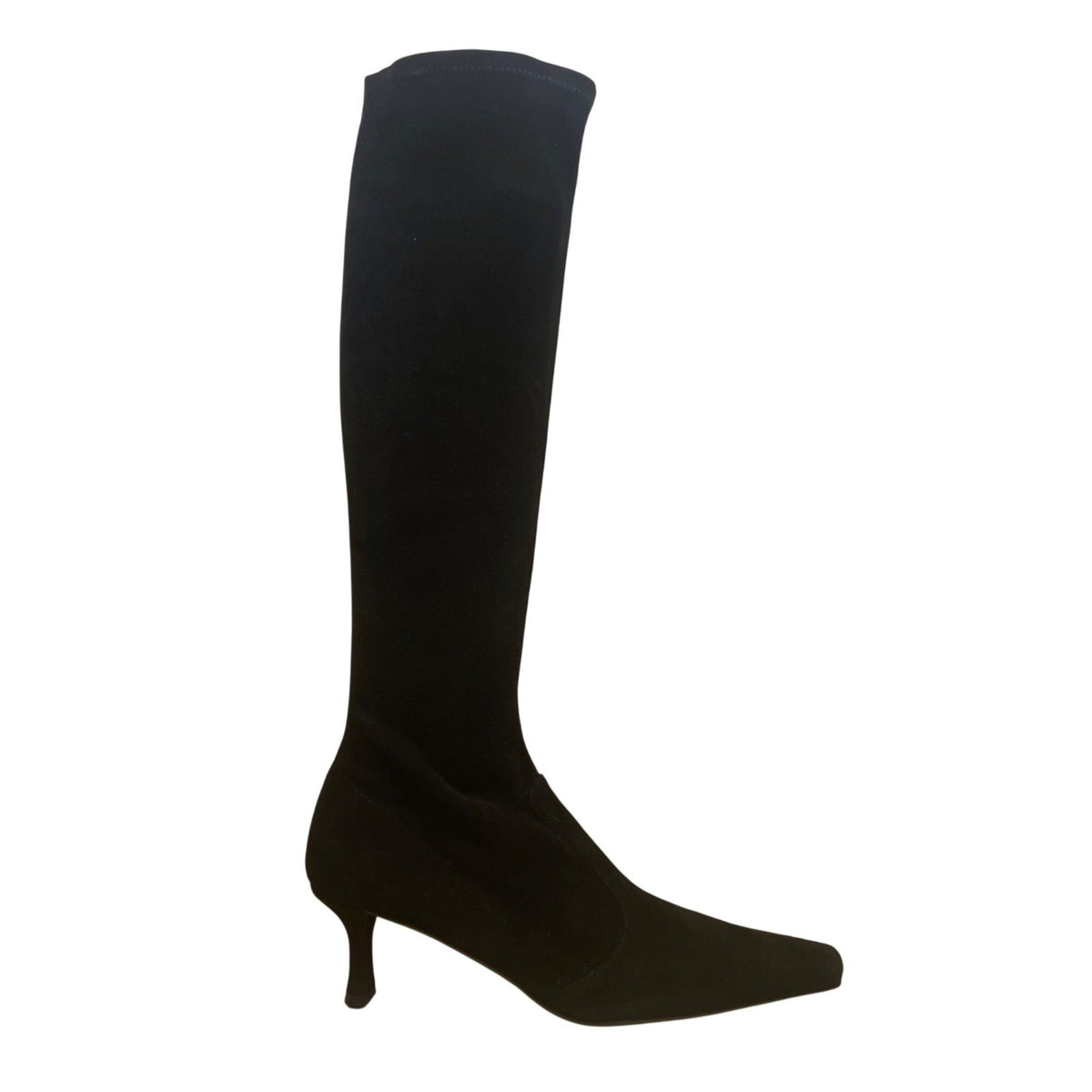 Stuart Weitzman Women’s Black Stretch Suede Empire Knee-High Heeled Boots Size 9