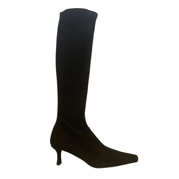 Stuart Weitzman Women’s Black Stretch Suede Empire Knee-High Heeled Boots Size 9