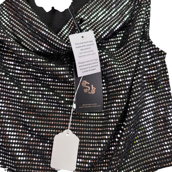 Sincerely Jules Womens Silver Lurex Sequined Crop Top & Skirt Set Size S