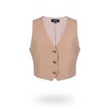 Aakaa Womens Beige Polyester-Rayon Buttoned Vest Stylish & Lightweight Sz M