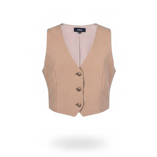 Aakaa Womens Beige Polyester-Rayon Buttoned Vest Stylish & Lightweight Sz M