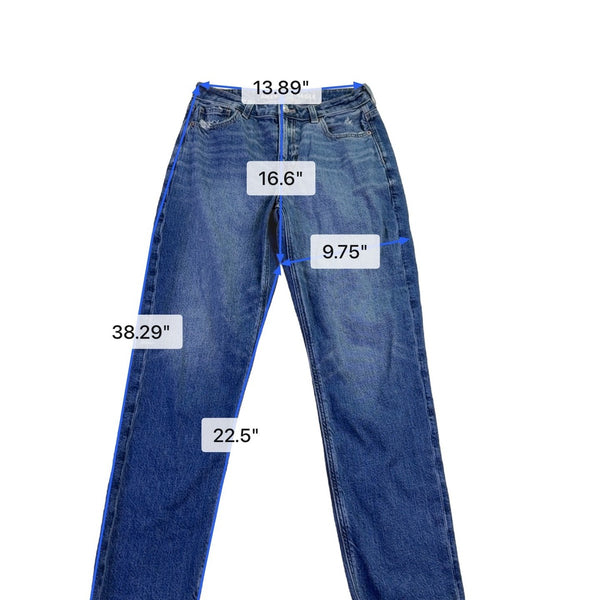 American Eagle Womens Blue Denim Short Strigid Raw Hem Straight Leg Jeans Sz 4 