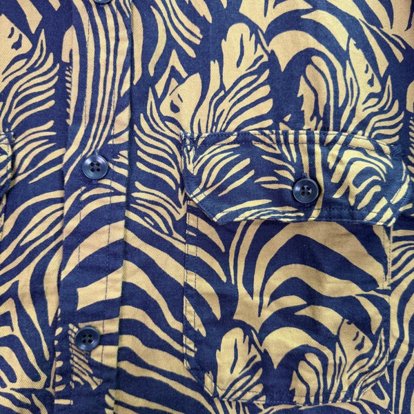 Banana Republic Mens Navy & Tan Button-Up Long-Sleeve Shirt  Animal Print Size L