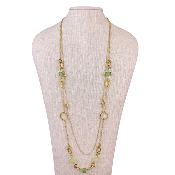 Premier Designs Womens Gold Tone Green Beaded Jewelry Set Necklace & Earrings