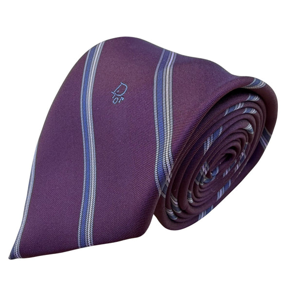 Christian D Mens Burgundy/Blue Striped Neck Tie One Size