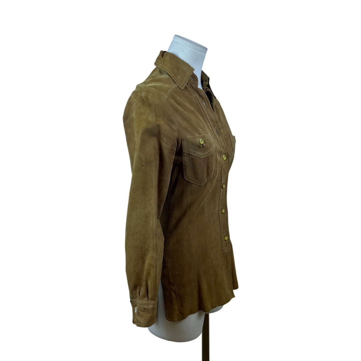 Vintage ReginaPary Womens Brown Button-Up Suede-Style Shirt Jacket