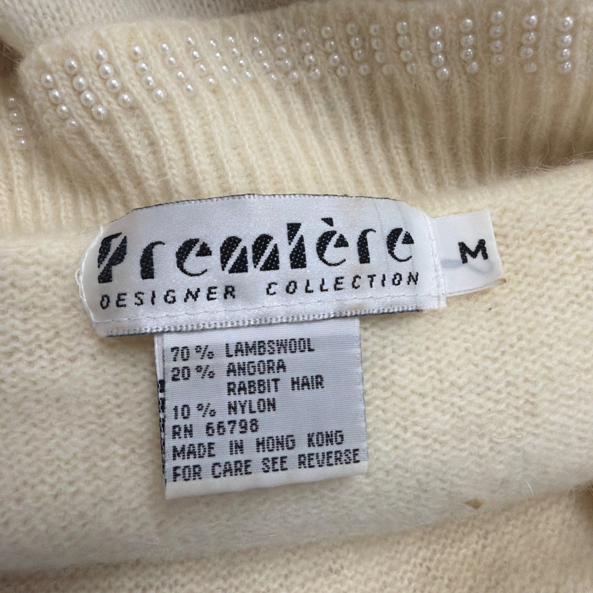 Première Womens Beige Lambswool Off-Shoulder Embroidered Sweater Size M